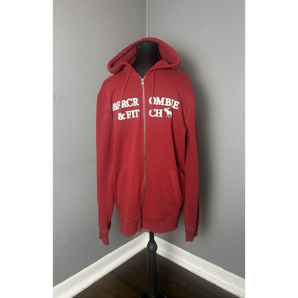 Abercrombie & Fitch Y2K Vintage Men's Full Zip Red Hoodie Size‎ Large